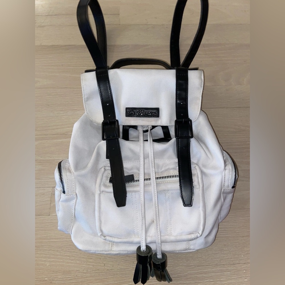 Dr. Martens white slouchy canvas backpack